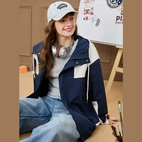 a02潮牌撞色设计宽松休闲户长袖外夹克2025春季休闲女式外套图片
