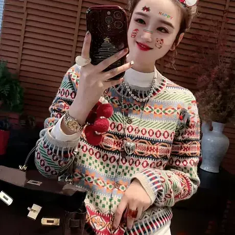 冬季复古设计感不撞款慵懒针织开衫显瘦毛衣2025春秋嵌花叠穿上衣商品大图
