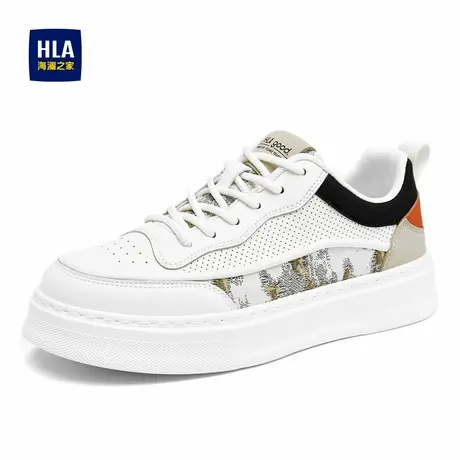 HLA/海澜之家男鞋新款春季潮流拼接百搭透气板鞋增高休闲小白鞋商品大图