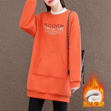 中长款加绒卫衣女秋冬2023年新款时尚韩版大码女装半高领上衣外套图片