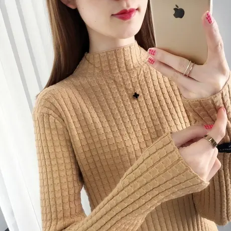 半高领打底衫女2023秋冬新款纯色加厚毛衣女士长袖上衣套头针织衫商品大图