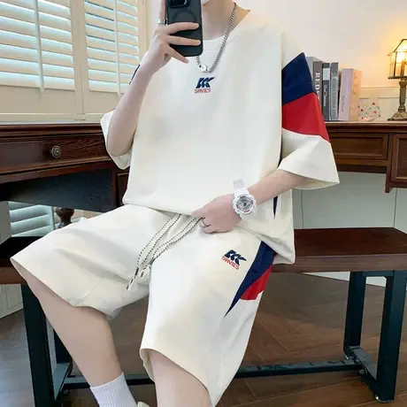 短袖短裤套装男青少年夏季冰丝t恤男装初中高中学生一套搭配衣服商品大图
