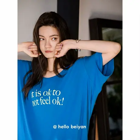 贝妍薄款睡衣女夏季凉感莫代尔棉短袖家居服休闲少女宽松大码套装商品大图