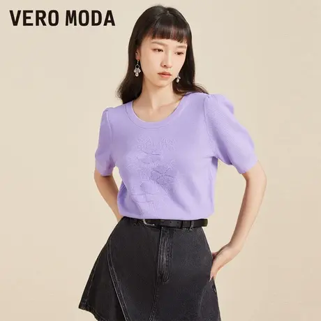 Vero Moda奥莱T恤夏季清仓时尚泡泡袖修身纯色短袖针织百搭上衣女商品大图