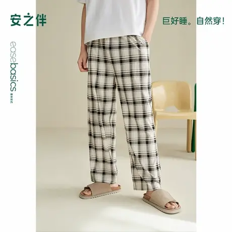 安之伴男士直筒睡裤春秋季纯棉休闲宽松格子单裤夏款家居裤可外穿商品大图