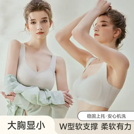 浪莎桑蚕丝碎花蕾丝大胸显小半固定全罩杯无痕聚拢上托透气侧收商品大图