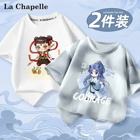 拉夏贝尔儿童哪吒短袖t恤2025新款男童扎染半袖敖丙女童夏季衣服图片