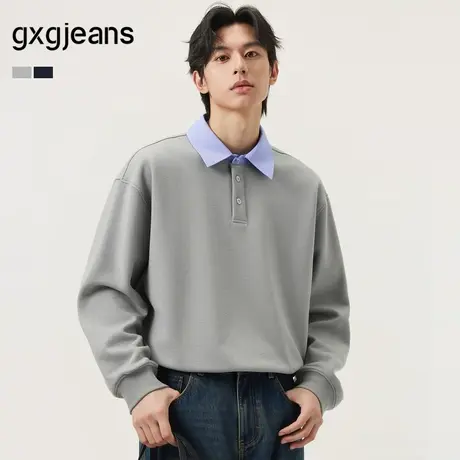 gxg.jeans男装 双色假两件简约时尚宽松翻领卫衣男士 25年秋新品图片