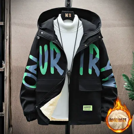 秋冬季13青少年加绒厚外套男孩12潮流14初中学生15岁大童帅气夹克商品大图