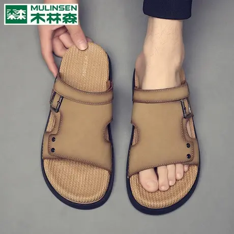 木林森凉鞋男款2025夏季外穿沙滩鞋男士休闲真牛皮凉拖鞋防滑防臭商品大图