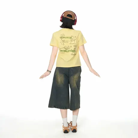 2025新款字母印花正肩短袖T恤女夏季街头风潮流短款ins超好看上衣图片