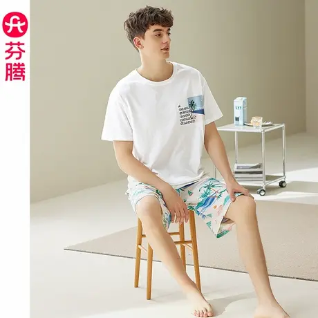 芬腾睡衣男纯棉夏季短袖休闲男士青年全棉运动韩版宽松家居服套装商品大图