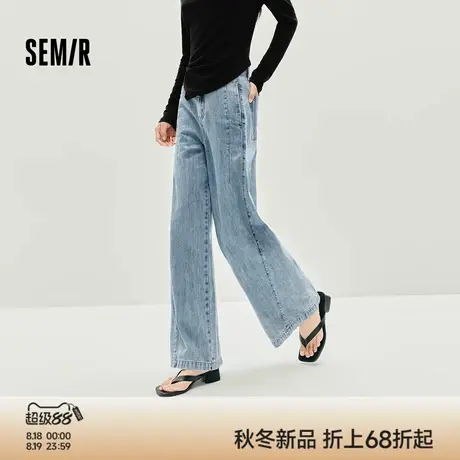 森马牛仔裤女秋季解构分割拼接宽松阔腿裤2025新款高街酷飒风长裤商品大图