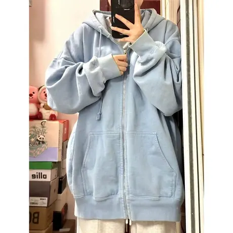 超火cec拉链开衫卫衣女春秋冬季宽松显瘦百搭加厚加绒连帽上衣服图片