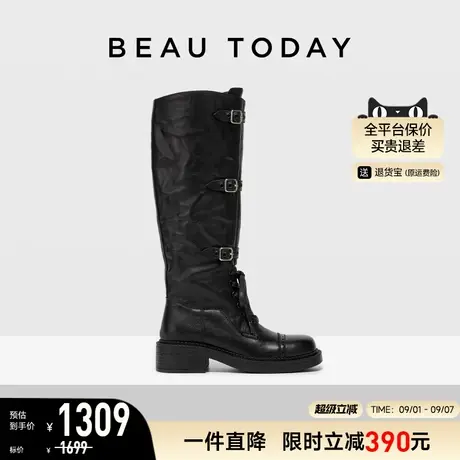 BeauToday厚底骑士靴女2025新款秋季英伦风长靴真皮高筒靴时装靴商品大图