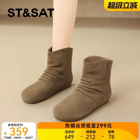 星期六复古真皮堆堆靴短靴女靴2025秋冬新款美拉德棕色靴子勃肯鞋图片