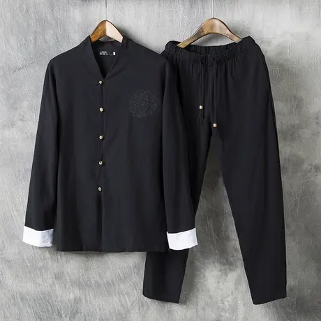 春秋季男套装长袖长裤两件套复古中国风大码一套衣服休闲汉服唐装商品大图