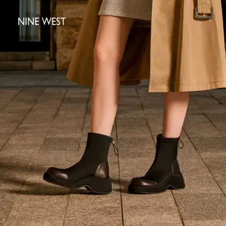 Nine West/玖熙厚底增高弹力靴女2025秋冬新款真皮短靴瘦瘦靴袜靴商品大图