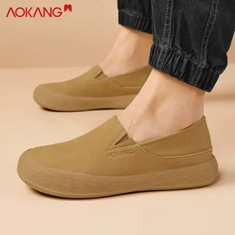 奥康正品休闲风男鞋套脚乐福鞋豆豆鞋一脚蹬懒人鞋透气增高百搭鞋商品大图