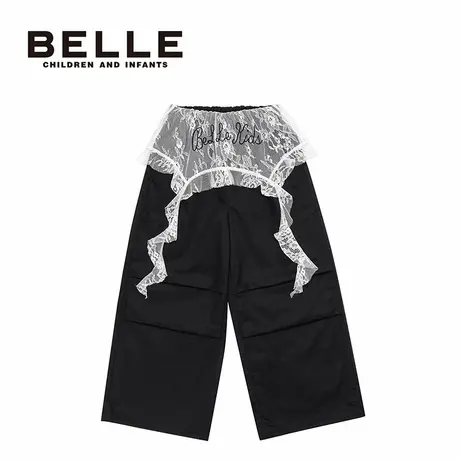 百丽童装女童蕾丝边微喇裤春季新款时尚女孩牛仔裤儿童休闲喇叭裤商品大图