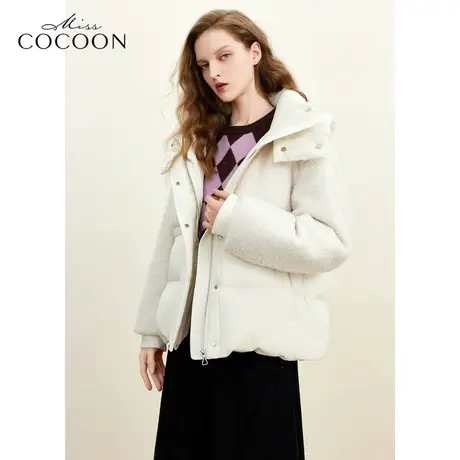 misscocoon23秋冬新款宽拼接可脱帽子白熊可爱保暖外套羽绒服商品大图