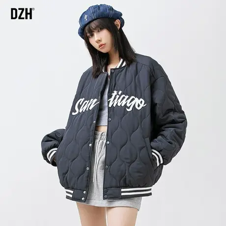 男女同款棒球服棉服男加厚冬棉衣宽松菱形格子青少年外套男冬季款商品大图