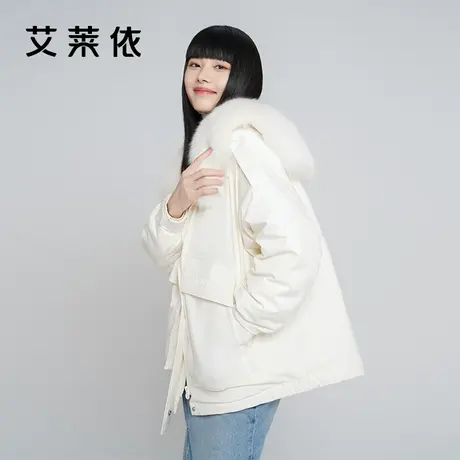 艾莱依羽绒服女鹅绒服短款冬季新品海军毛领工装外套潮款时尚洋气图片
