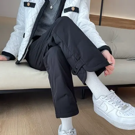 秋冬季外穿时尚羽绒裤女高腰白鸭绒防寒保暖小个子九分休闲直筒裤商品大图