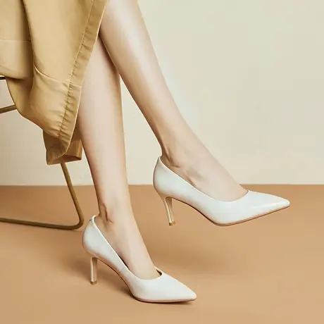 春季新款真皮单鞋女尖头细高跟鞋气质简约工作鞋不累脚女士皮鞋图片