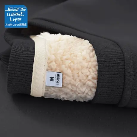 真维斯LIFE黑色圆领卫衣女加绒加厚羊羔绒冬季保暖内搭上衣外套女商品大图