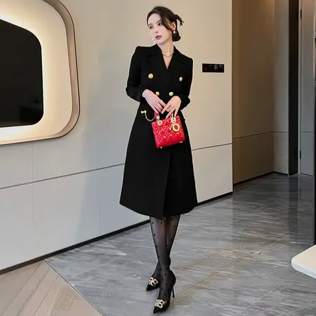 复古英伦风西装外套秋季女款设计感小众修身中长款气质职业装风衣商品大图