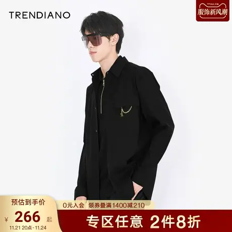 TRENDIANO潮牌官方衬衣夏季男装简约风链子翻领长袖衬衫外套男士商品大图