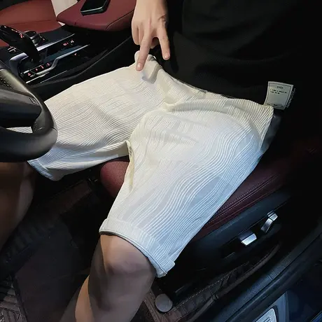 夏季纯色短裤波浪条纹五分裤裤子沙滩裤中裤宽松休闲潮流运动百搭商品大图