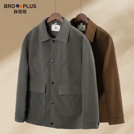 胖哥哥大码外套男菱形格纹宽松工装上衣加肥加大高端胖子男装春款商品大图