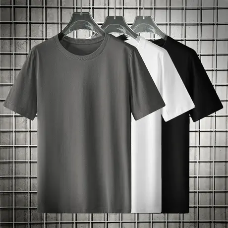 纯棉短袖t恤男ins夏季圆领纯色宽松全棉上衣服潮牌潮流体恤半袖男商品大图