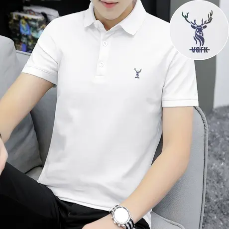 翻领t恤男士短袖polo衫冰丝凉感保罗半袖白色上衣服鹿头有领体恤商品大图