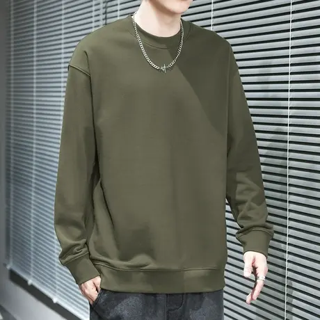 350g重磅圆领卫衣男生潮牌秋冬季摇粒绒加绒加厚纯色无帽长袖t恤商品大图