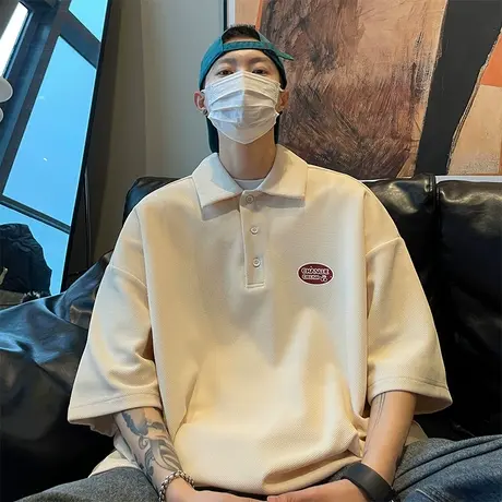 夏季潮流polo衫休闲短袖t恤男翻领男生上衣情侣大码宽松复古半袖商品大图