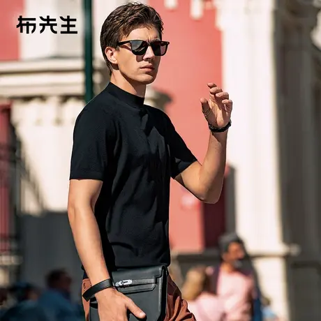 MrBu布先生暗纹字母短袖羊毛t恤春秋亲肤保暖羊毛衫男BT12190图片