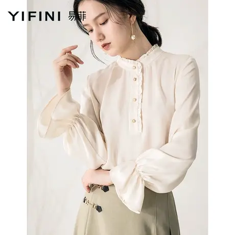 Yifini/易菲高级感气质套头宽松衬衣女早春新款木耳边小立领衬衫商品大图