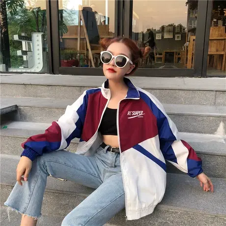 外套女ins潮春休闲宽松百搭2021新款潮韩版学生运动棒球服夹克女图片