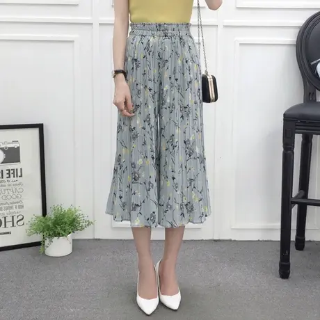 雪纺阔腿裤女时尚夏装新款沙滩裤裙九分裤高腰薄款宽松印花碎花08图片