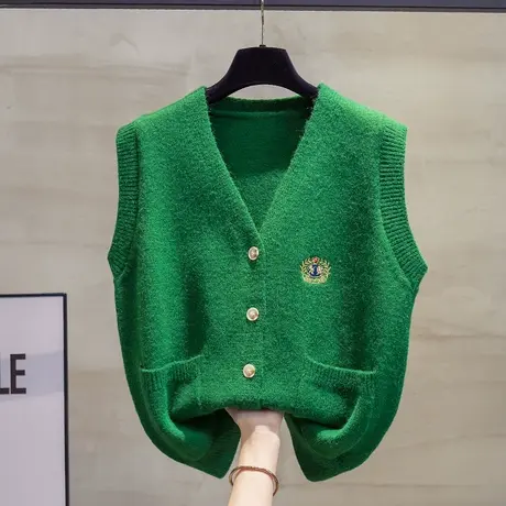 v领针织开衫马甲背心女2023秋装新款宽松外穿马夹外搭毛衣坎肩潮商品大图