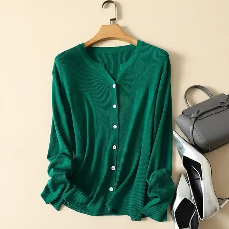 清仓！秋季针织羊毛开衫女V领外搭长袖宽松显瘦百搭外套毛衣女商品大图