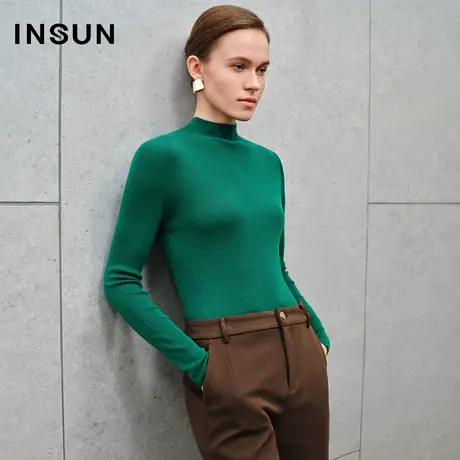 INSUN恩裳线上专选冬季无缝一体100%羊毛毛针织衫图片