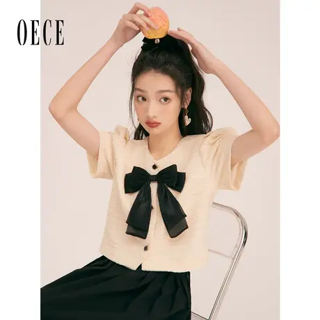 Oece法式蝴蝶结上衣春夏新款女装短袖衬衫港风设计感小众小衫商品大图