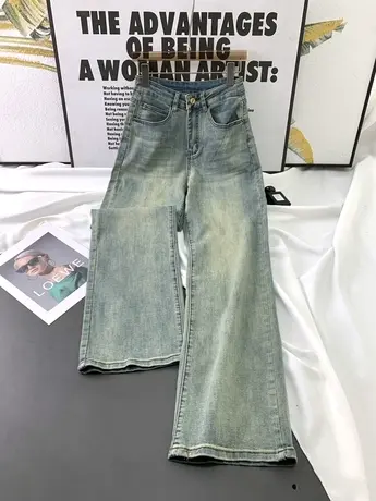 水洗复古宽松牛仔直筒裤女2023秋季新款显瘦百搭弹力阔腿裤男友裤商品大图