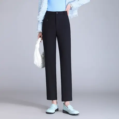 黑色简约长裤女2023秋季新款高腰遮胯显瘦大码百搭休闲直筒烟管裤商品大图