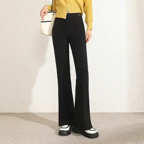 时尚显瘦黑色微喇叭裤女2022秋冬新款加厚高腰直筒长裤休闲喇叭裤商品大图