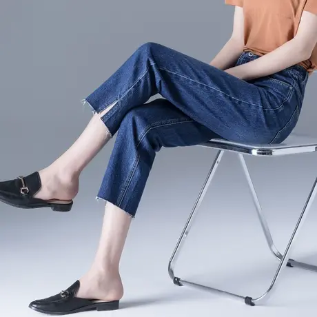 夏季妈妈直筒牛仔裤女夏薄款九分裤法棍裤新款小个子高腰烟管裤子商品大图